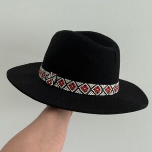 Black Fedora with Patterned Band